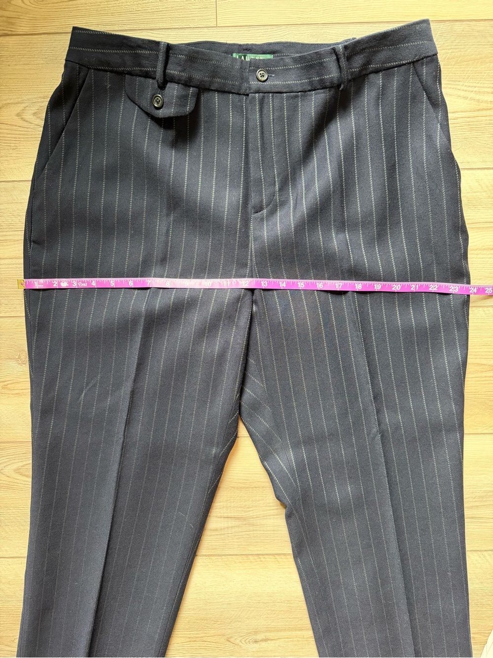 Lauren Ralph Lauren Women’s Navy Wool Pinstriped Trouser Pants Size 16W - Picture 14 of 15